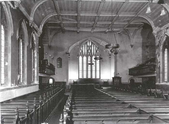 Interior with pews intact, 1975